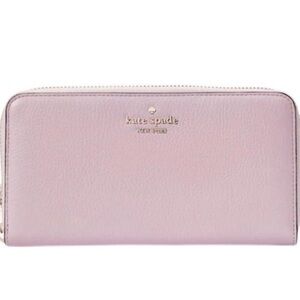 New Kate Spade Large Continental Wallet Pebbled Leather Quartz Pink Zip